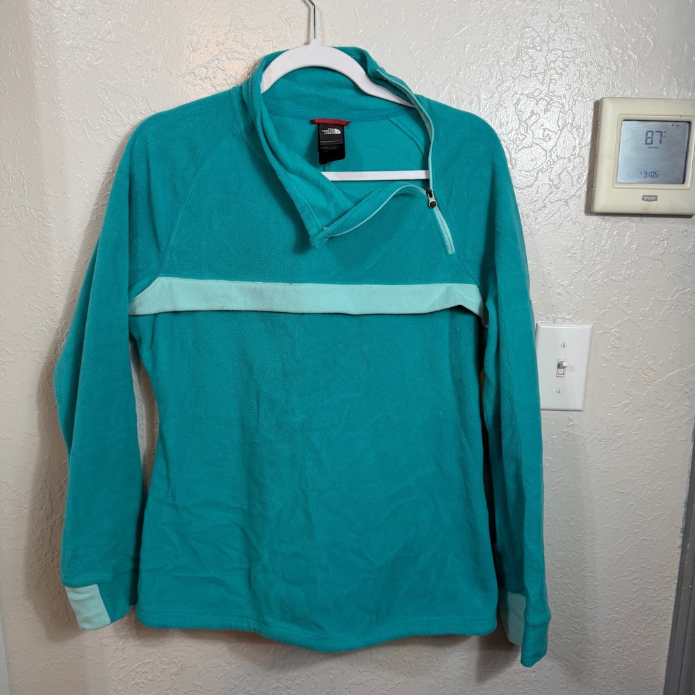 The North Face Womens Teal Asymmetrical Quarter Zip Fleece Pullover Large